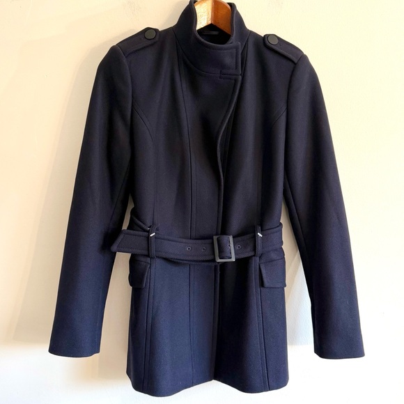 NEW REISS Enara Wool Military Coat Jacket Navy Funnel Neck UK12 US8 EU40 M - Picture 6 of 16